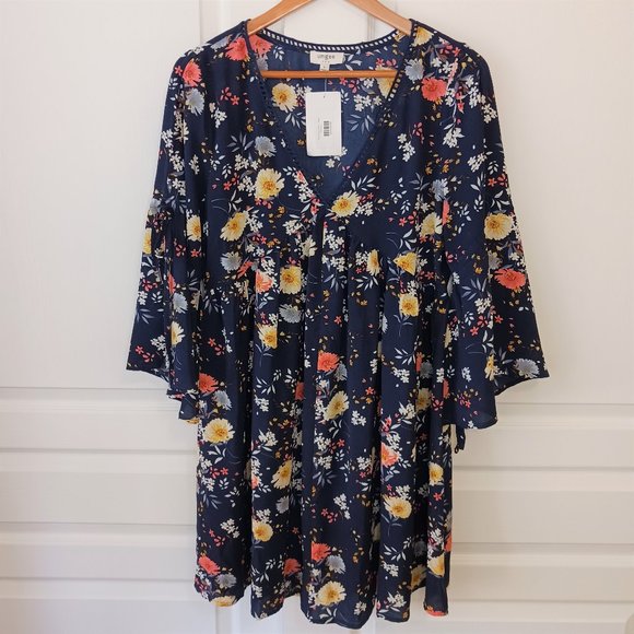 Umgee Women's Navy Floral The Alice Dress Size L - Picture 1 of 9